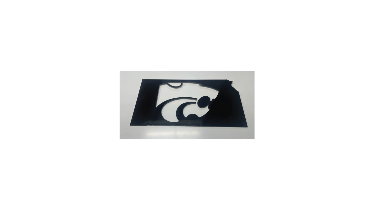 Kansas Outline with Power Cat LED Metal Sign