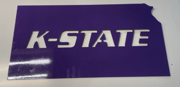 Kansas Outline with K-State Metal Sign