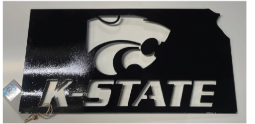 Kansas Outline with K-State and Power Cat Metal Sign